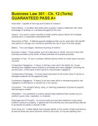 Business Law 301 - Ch. 12 (Torts) GUARANTEED PASS A+.