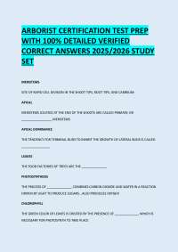 ARBORIST CERTIFICATION TEST PREP  WITH 100% DETAILED VERIFIED  CORRECT ANSWERS 2025/2026