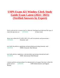 USPS Exam 421 Window Clerk Study Guide Exam Latest (2024 / 2025)