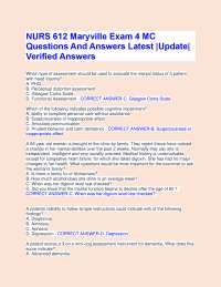 NURS 612 Exam 4: Mental & Neurological Assessment