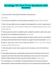 Sociology 101 Final Exam Questions and Answers