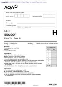 Actual 2024 AQA GCSE BIOLOGY 8461/1H Paper 1 Higher Tier Question Paper + Mark Scheme  Ac