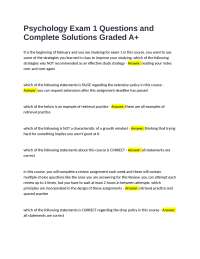 Psychology Exam 1: Questions and Answers with Complete Solutions