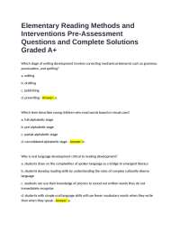 Elementary Reading Methods and Interventions: Pre-Assessment Questions and Answers