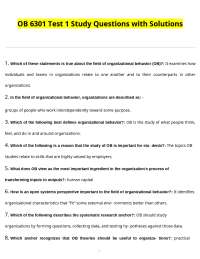 Organizational Behavior (OB 6301) Test 1 Study Questions with Solutions