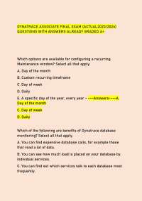 DYNATRACE ASSOCIATE FINAL EXAM (ACTUAL2025/2026)  QUESTIONS WITH ANSWERS ALREADY GRADED A