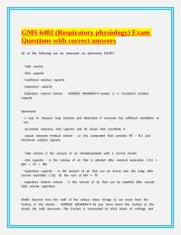 Respiratory Physiology Exam Questions and Answers