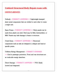 Unibody Structural Repair Exam: Questions and Answers