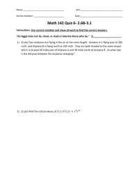 "Math 142 Quiz 6: Related Rates, Critical Points, and Increasing/Decreasing Functions (Sec