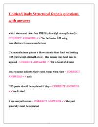 Unitized Body Structural Repair questions with answers,