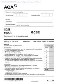 2024 AQA GCSE MUSIC 8271/W Component 1 Merged Question Paper + Mark Scheme Actual 2024 AQA