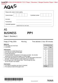 Actual 2024 AQA AS BUSINESS 7131/1 Paper 1 Business 1 Merged Question Paper + Mark Scheme