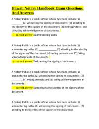 Hawaii Notary Handbook Exam Questions and Answers