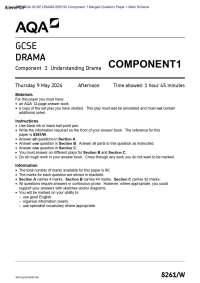 Actual 2024 AQA GCSE DRAMA 8261/W Component 1 Merged Question Paper + Mark Scheme Actual 2