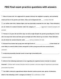 Psychology Exam Practice: Conduct, Personality, Eating & Sexual Disorders