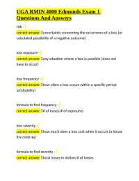 Risk Management: Questions and Answers for UGA RMIN 4000 Edmunds Exam 1