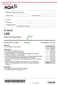 Actual 2024 AQA A-level LAW 7162/3B Paper 3B Human Rights Merged Question Paper  + Mark Sc