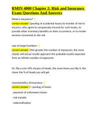 RMIN 4000 Chapter 2: Risk and Insurance Exam Questions and Answers