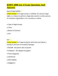 RMIN 4000 Test 4: Exam Questions and Answers on Legal Liability, Torts, and Negligence