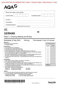 Actual 2024 AQA A-level GERMAN 7662/1 Paper 1 Question Paper + Mark Scheme + Insert Actua