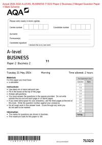 Actual 2024 AQA A-LEVEL BUSINESS 7132/2 Paper 2 Business 2 Merged Question Paper + Mark Sc