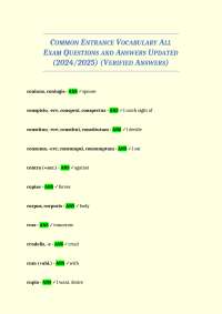 COMMON ENTRANCE VOCABULARY ALL EXAM QUESTIONS AND ANSWERS UPDATED (2024-2025)