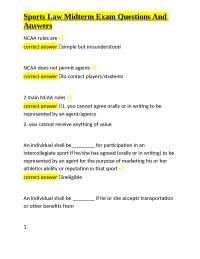 Sports Law Midterm Exam: NCAA, Agent Regulations, and Professional Sports Leagues
