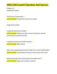 SMGT260 Exam #3: Questions and Answers on Professional Sports Governance and Agency