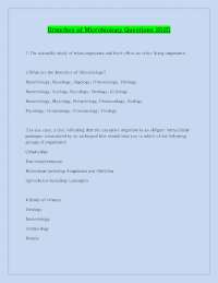 Branches of Microbiology Questions 2025