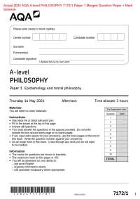 Actual 2024 AQA A-level PHILOSOPHY 7172/1 Paper 1 Merged Question Paper + Mark Scheme Actu