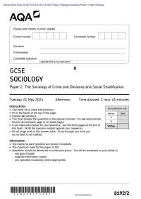 Actual 2024 AQA GCSE SOCIOLOGY 8192/2 Paper 2 Merged Question Paper + Mark Scheme Actual 2
