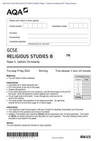 2024 AQA GCSE RELIGIOUS STUDIES B 8063/1 Paper 1 Catholic Christianity QP + Mark Scheme Ac