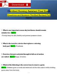 Certified Nursing Assistant (CNA) Final Exam Questions and Answers