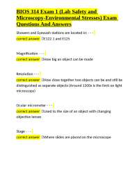 BIOS 314 Exam 1: Lab Safety, Microscopy, and Environmental Stress Q&A