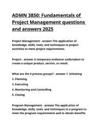 ADMN 3850: Fundamentals of Project Management - Questions and Answers
