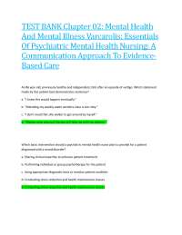 TEST BANK Chapter 02: Mental Health and Mental Illness Varcarolis: Essentials of Psychiatr