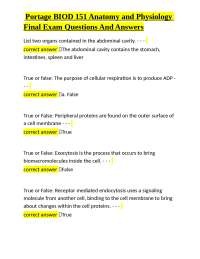 Anatomy and Physiology Final Exam Questions and Answers: Portage BIOD 151