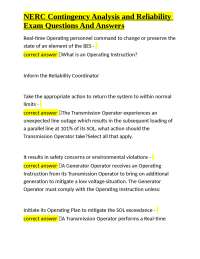 NERC Contingency Analysis and Reliability Exam Questions and Answers