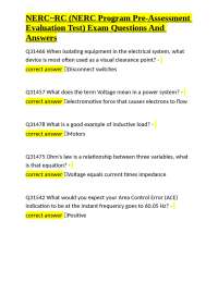 NERC~RC (NERC Program Pre-Assessment Evaluation Test) Exam Questions And Answers