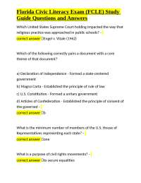 Florida Civic Literacy Exam (FCLE) Study Guide Questions and Answers