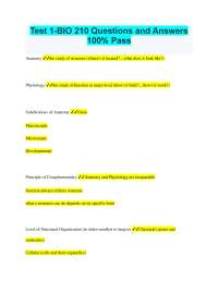Test 1-BIO 210 Questions and Answers 100% Pass