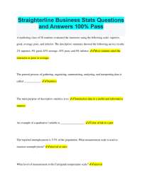 Straighterline Business Stats Questions and Answers 100% Pass