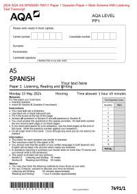 2024 AQA AS SPANISH 7691/1 Paper 1 Question Paper + Mark Scheme With Listening  Test Trans