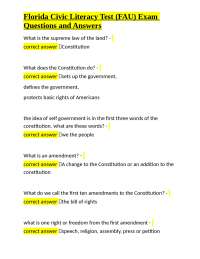 Florida Civic Literacy Test (FAU) Exam Questions and Answers