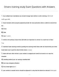 Drivers training study Exam Questions with Answers
