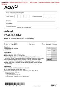 Actual 2024 AQA A-level PSYCHOLOGY 7182/1 Paper 1 Merged Question Paper + Mark  Scheme Act