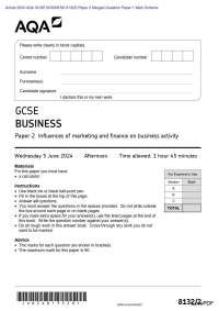 Actual 2024 AQA GCSE BUSINESS 8132/2 Paper 2 Merged Question Paper + Mark Scheme Actual 20