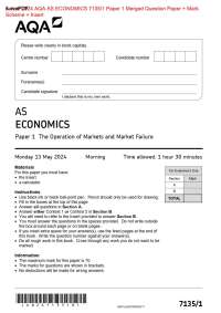 Actual 2024 AQA AS ECONOMICS 7135/1 Paper 1 Merged Question Paper + Mark  Scheme + Insert