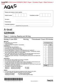 Actual 2024 AQA A-level GERMAN 7662/1 Paper 1 Question Paper + Mark Scheme +  Insert  Actu