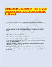 COMMERCIAL CASUALTY INSURANCE: CIC Exam 2 Questions and Answers